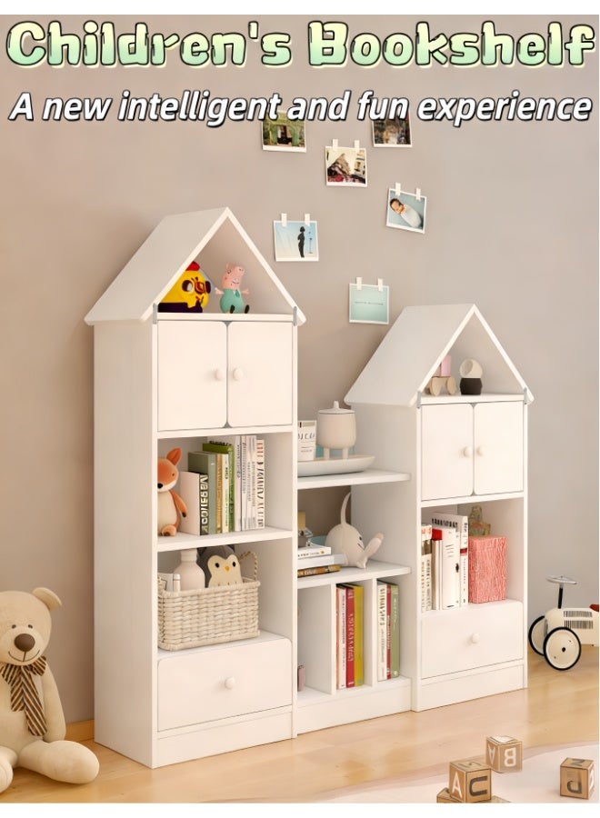 Castle Shape Children's Bookshelf, Kids Bookcase Display Case Kids Toy Storage Organizer Multifunctional Storage Cabinet Bookshelf Suitable for Playroom, Children's Room, Living Room (White, SGG049DG) - Image 1